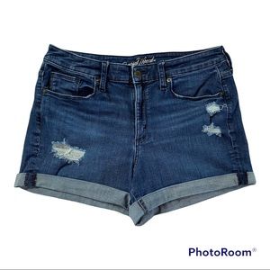 Universal Thread Cuffed Denim Shorts High Rise MIDI Distressed Size 10/30